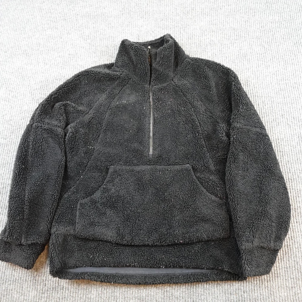 Lululemon Sherpa Jacket Womens Small Black 1/2 Zip Pullover Kangaroo Pocket